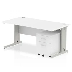 Image of Impulse 1600x800mm Desk White Top Silver Cable Managed Leg+ Mobile Ped