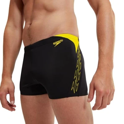 Image of Speedo Men&#039;s Hyperboom Splice Aquashort Swimming Trunks Quick Drying Training Fitness Chlorine Resistant, Black/Lemon Drizzle, 28