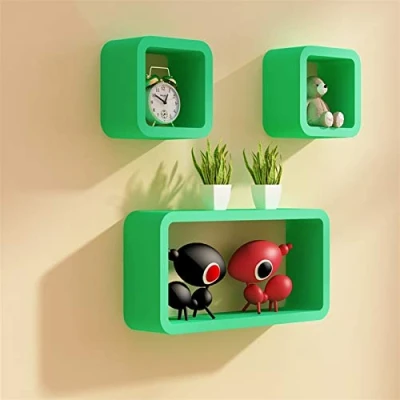 Image of Cube Floating Wall Shelves, Set Of 3, Storage Display Shelf Bookcase Bookshelf Mounted (Color : Green)