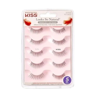 Image of KISS Looks So Natural, False Eyelashes, &#039;Sultry&#039;, 12 mm, Includes 5 Pairs Of Lashes, Contact Lens Friendly, Easy to Apply, Reusable Strip Glue On