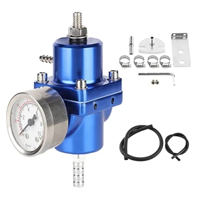 Image of Fuel Pressure Regulator,Aluminum Alloy Universal FPR Regulator with Gauge Hose 0 140psi Adjustable(blue)