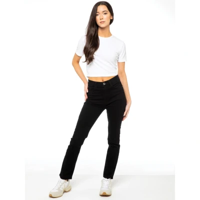 Image of 989Zé ENZO Womens High Waist Slim Straight Leg Jeans Stretch Cotton Denim Pants EZL423 Black 18