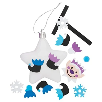 Image of Baker Ross Winter Elf Star Bauble Kits Pack of 6, Make Your Own Christmas Decoration, Decoration Craft Kit (FE769)