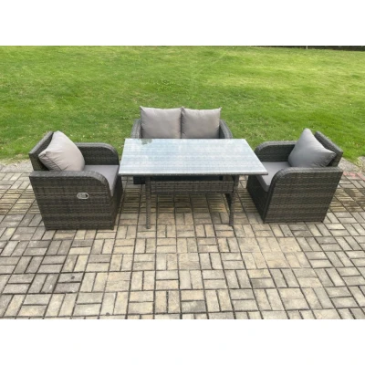 Image of Rattan Garden Furniture 4 Piece Grey Patio Set Conservatory Seater Outdoor Rectangular Table and Chairs Fimous