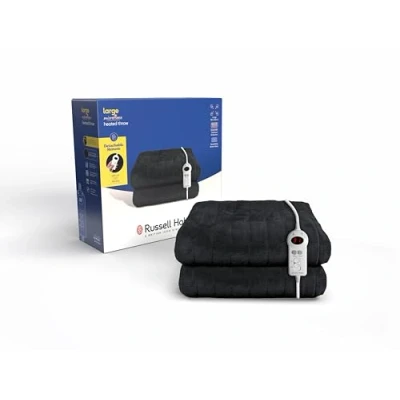 Image of Russell Hobbs Electric Blanket Black Heated Throw Sherpa &amp; Microfleece 130 x 180 cm with Digital Remote, Auto Shutoff Overheat Protection 12 Hour Timer, 9 Heat Settings 2 Year Guarantee, RHHT1004BLA