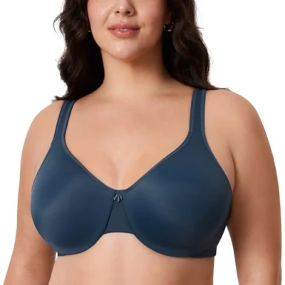Image of Delimira Women&#039;s Minimiser Bra Plus Size Underwired Full Cup Non Padded Seamless Support T Shirt Sargasso 34F