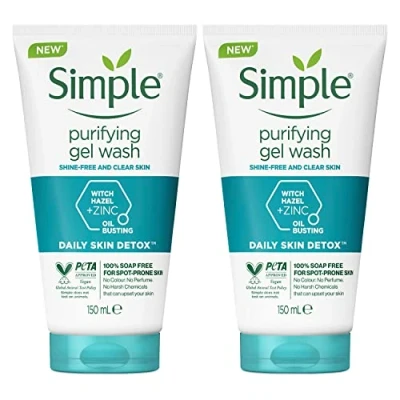 Image of Simple Daily skin Detox Purifying with thyme, zinc &amp; witch hazel Facial Wash cleanser for oily, blemish prone 150 ml