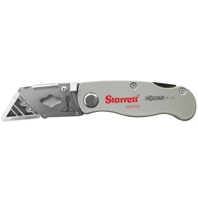 Image of Starrett Folding Pocket Utility Knife KUXP010 N Exact Plus Aluminium Die Cast Body Trapezoidal Hook Blades Supplied with Dispenser &amp; 3 Spare