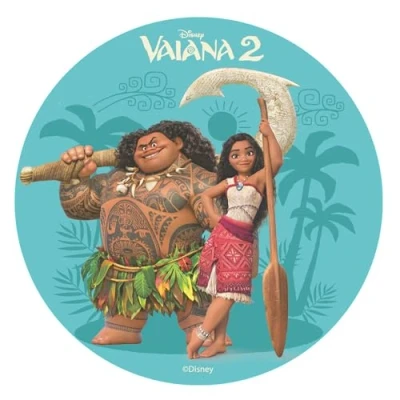 Image of Dekora, Vaiana 2 Edible Cake Topper, Decoration for Childrens Birthday Cake, Moana &amp; Maui Icing Round Wafer Disc 20 CM