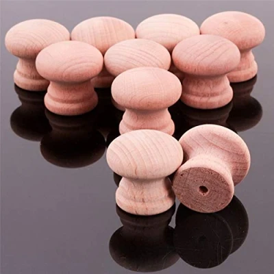 Image of 10x Natural Beech Wooden 25mm Drilled Knobs Cabinet/Door/Drawer Handles