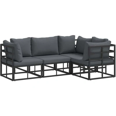 Image of Vidaxl Garden Sofa Set with Cushion Pillow 4 pcs Black Aluminium