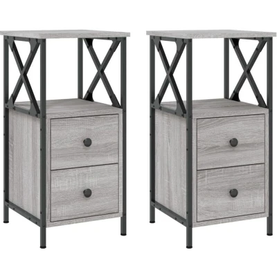 Image of vidaXL Bedside Cabinets 2 pcs Grey Sonoma 34x35.5x70 cm Engineered Wood
