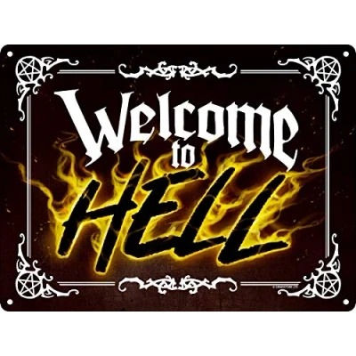 Image of Welcome To Hell Mini Tin Sign Black 20x15cm