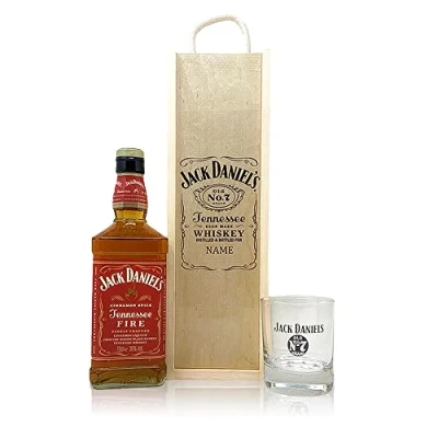 Image of Personalised Jack Daniels Tennessee Fire Whiskey Gift Set with JD Glass Birthday Gifts For Him, Her, Boyfriend Gifts, Father&#039;s Day, Mother&#039;s Mens Valentines