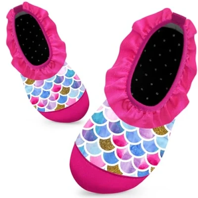 Image of Kids Swim Water Shoes for Girls Toddlers Baby Aqua Socks Quick Dry Pool Beach Barefoot Children（Pink Fish Scales 30/31