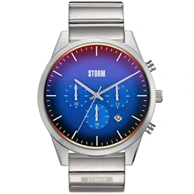 Image of STORM Crusader Lazer Blue Men&#039;s Chronograph Watch with Metal Strap, photochromic Glass, Date and Luminous Markers, Water Resistant to 50m