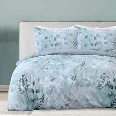 Image of Sleepdown Botanical Leaves Floral Green Reversible Duvet Cover Quilt Pillow Cases Bedding Set Soft Easy Care Double (200cm x 200cm)