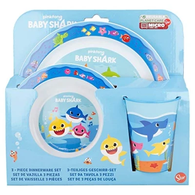 Image of Stor Micro Set 3 Pieces (Plate, Bowl and Mug 265 ml) Baby Shark, Black/White, 8412497135493