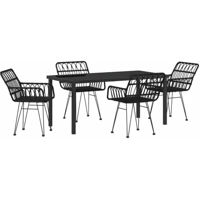 Image of vidaXL 5 Piece Garden Dining Set Black Poly Rattan