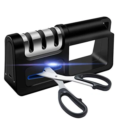 Image of Knife Sharpener 4 in 1 Sharpening with Non Slip Base,4 Stage Manual for Kitchen Knives Ceramic Stone, Tungsten Carbide Plates, Diamond rods.