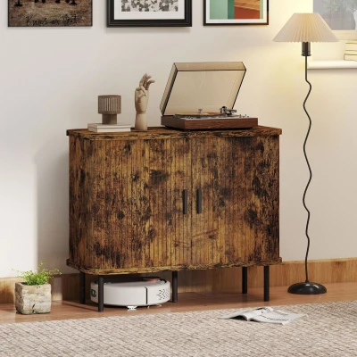Image of Sideboard Storage Cabinet with Sliding Doors Rustic Brown Homcom