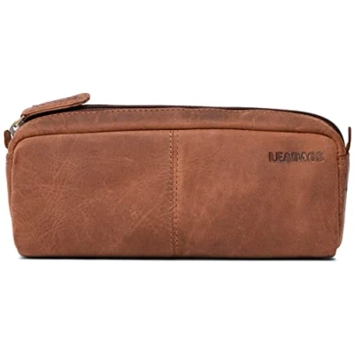 Image of LEABAGS Fort Wayne Leather Pencil case I Genuine Buffalo Vintage Pen Holder Small 20x9x6 cm Brown