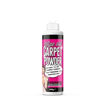 Image of Wipeout Magic Carpet Powder Refresher Removes Stains and Odours Powerful Fabric Cleaner that Eliminates Smells Fresh Cotton Scent 600g, White