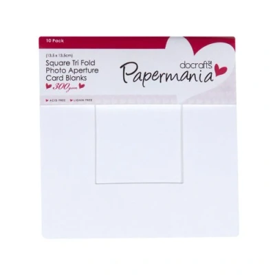Image of Papermania Square Aperture Cards/Envelopes Pack of 10, 300gsm, White, 13.5 x 13.5cm, Card Making Set for Birthday Card, Thank You Cards, Valentines, Baby Shower, Wedding Ideal Home Crafting