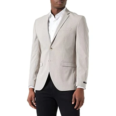 Image of JACK &amp; JONES Men&#039;s Jprsolaris Blazer Sn Jacket, White Pepper/Checks: Super Slim fit, 36R