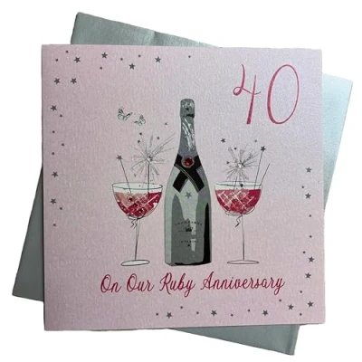 Image of WHITE COTTON CARDS On Our Ruby Wedding, Large Handmade 40th Anniversary Card (Champagne &amp; Chocolates)