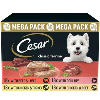 Image of Cesar Classic Terrine Adult Wet Dog Food Trays, Mixed Selection, 72 x 150g