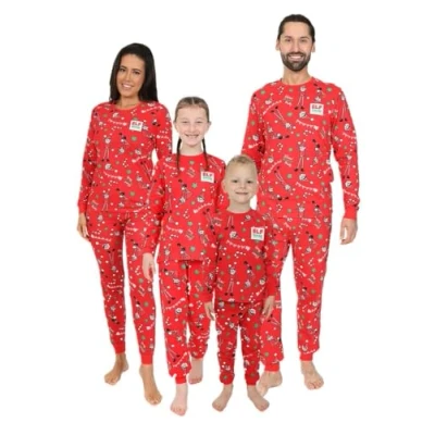 Image of Elves Behavin&#039; Badly Elf Squad Matching Family Christmas Cotton Pyjamas Boys Girls Mens Womens Kids Xmas pjs (X Large) Red