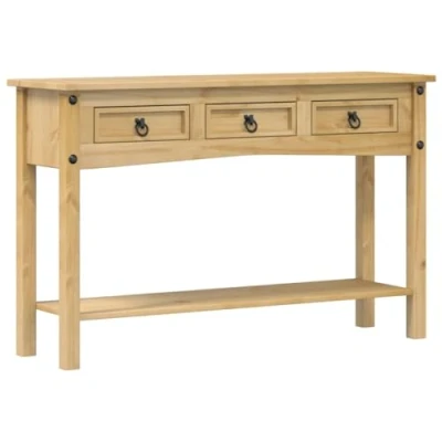 Image of vidaXL Corona Console Table Rectangular Solid Pine Wood Hallway Sofa 114 cm, Honey Wax Finish with Storage and Metal Handles