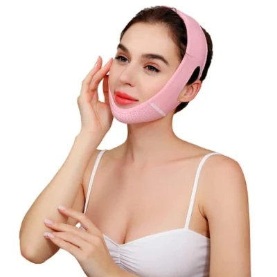 Image of Double Chin Strap Lifting Mask,Face Slimming V Face Bandage,Reusable Line Mask Facial Slimming,V Slimmer &amp; Shaper (Pink)