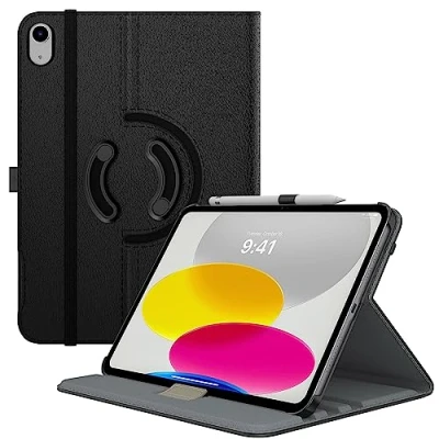 Image of TiMOVO Rotating Case for iPad 10th Generation 2022, 10.9 inch Case, 90 Degree Smart Stand Cover 10, Protective Leather with Stylus Loop Design Black