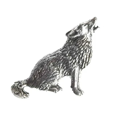 Image of HOWLING WOLF &quot;Birds, Animals &amp; Nature&quot; Hand Made in UK Pewter Lapel Pin Badge