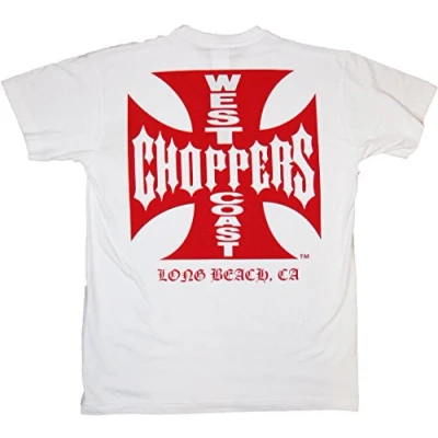 Image of West Coast Choppers OG Classic Men&#039;s Short Sleeved T Shirt Black, Regular/Regular Fit, White/Red, S