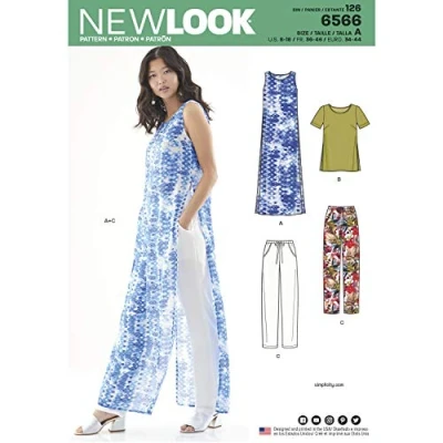Image of New Look Sewing Pattern Set for Women&#039;s Tunic/Top and Pants, Paper, White, A (8 10 12 14 16 18), UN6566A