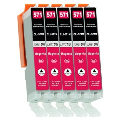 Image of 5 Ink Cartridges compatible with Canon CLI 571 (Magenta) for Pixma MG5750 MG5751 MG6850 MG7750 TS5050 TS5055 TS6050 TS8050 TS9050 TS9055 and more (see product page)