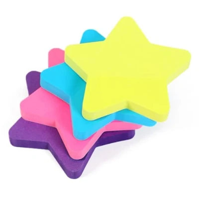 Image of Evergreen Goods 4 Pads Star Shaped Sticky Notes, 76mm x 76mm, Neon Colours (Yellow, Blue, Pink, Purple), 100 Sheets Per Pad, Self Adhesive Post Memo Notes for Office, Home, School
