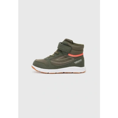 Image of Viking Hovet MID Unisex Hightop trainers for kids, Size: 13K, Olive/red shoes