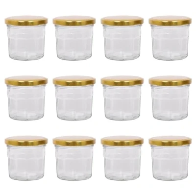 Image of Argon Tableware Glass Jam Jars with Airtight Gold Lids 130ml Pack of 12 Empty Screw Top Kitchen Storage Jar for Food, Honey, Spice, Pickling, Preserving, Candle Making