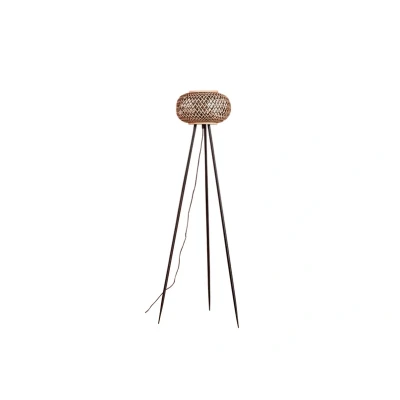 Image of Lindby floor lamp Nerys, black, bamboo, Ø 31.5 cm, tripod