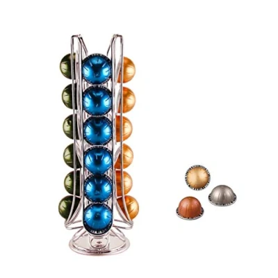 Image of EXZACT Coffee Capsule Holder, Compatible with Vertuo Pods (24pcs Max) Stands Rotating Pod Rack for Vertuoline (New Packaging)