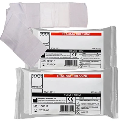 Image of Steroplast Trauma Wound Injury FFD Haemostatic Bleed Control Field Sterile Bandage Dressing 15cm x 18cm (2 Pack)