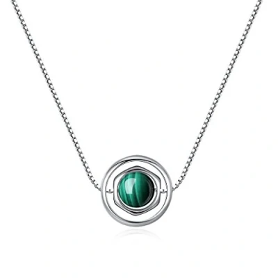 Image of COAI Womens Silver Chain Malachite Stone Pendant Necklace
