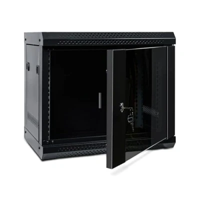 Image of Eagle Compact Flatpack 19&quot; Wall Mounting Cabinet for Smaller Networks Servers, Tempered Removable Reversible Glass Lockable Door Home, Shop, Office 9U 450mm