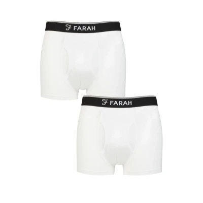 Image of Mens 2 Pair Farah Plain and Stripe Bamboo Keyhole Trunks White / L