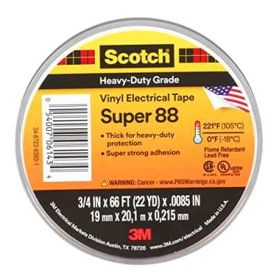 Image of 3M 80610833867 88 Scotch Super Professional Grade Electrical Tape, Vinyl, 19 mm x 20 m