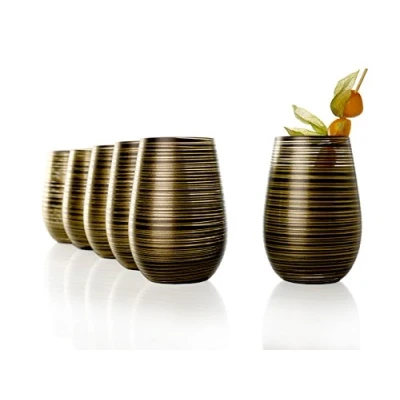 Image of Stölzle Lausitz Twister Glasses, 465 ml, Set of 6, Black/Gold, Drinking High Break Resistance, Dishwasher Safe, Universal Glasses for Water, Juice, Long Drink or Cocktail